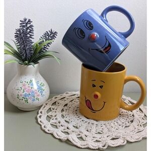 Vintage Funny Face Nose Mug Set of 2 Gryphon Ware Ceramic Coffee Cups